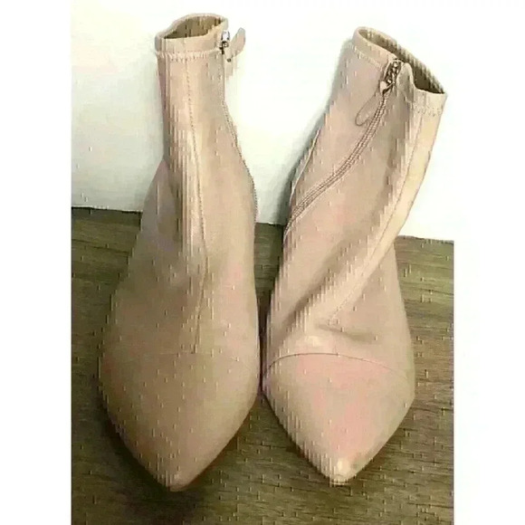 REBECCA MINKOFF Womens Pink Sz 6.5 Siya Pointed Toe Kitten Heel Leather Booties - Picture 3 of 9